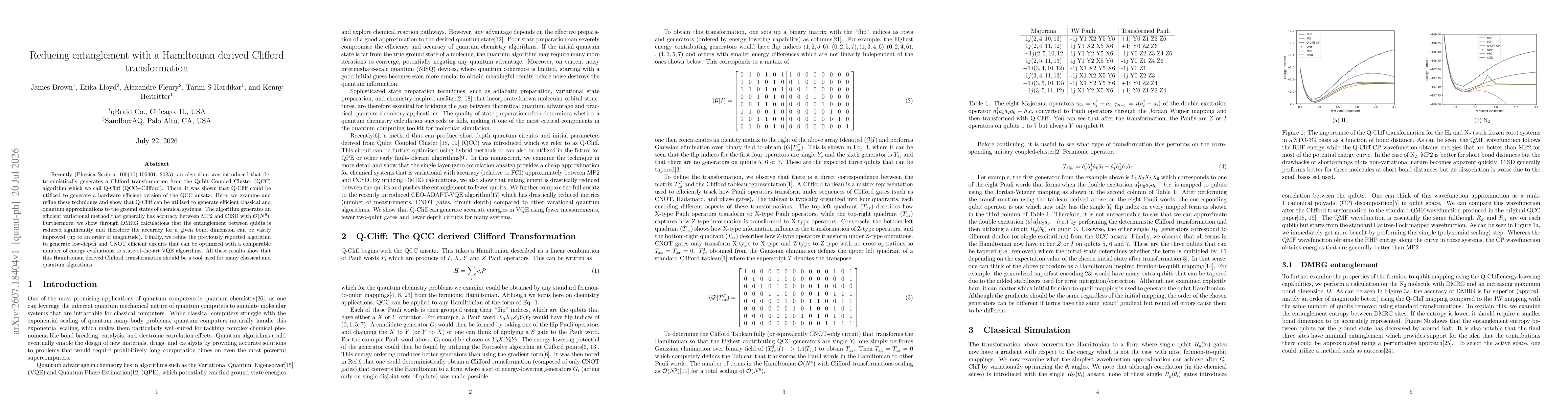 Thumbnail for Reducing entanglement with a Hamiltonian derived Clifford transformation