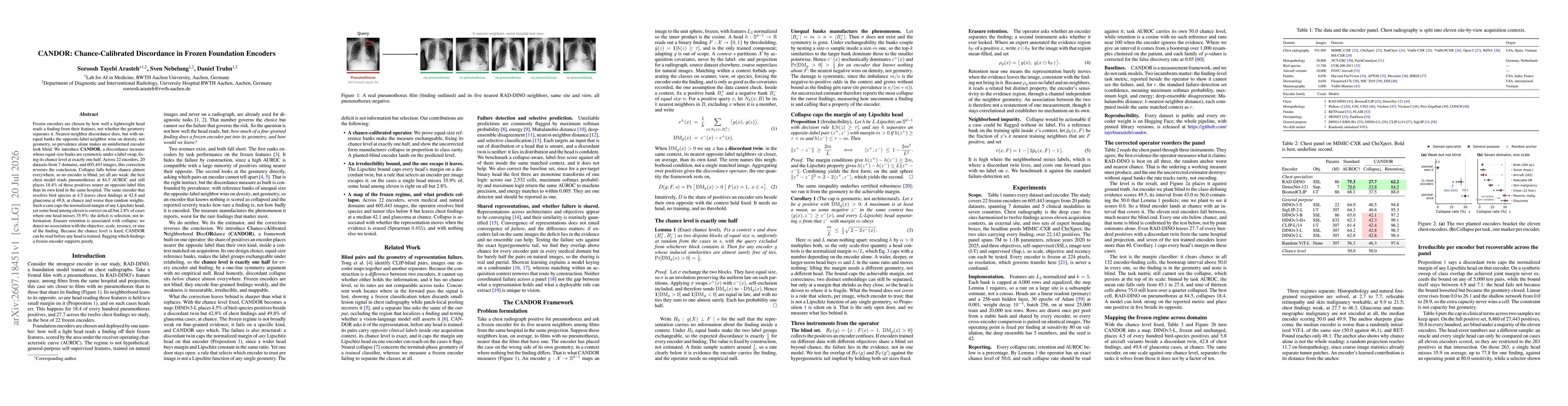 Thumbnail for CANDOR: Chance-Calibrated Discordance in Frozen Foundation Encoders