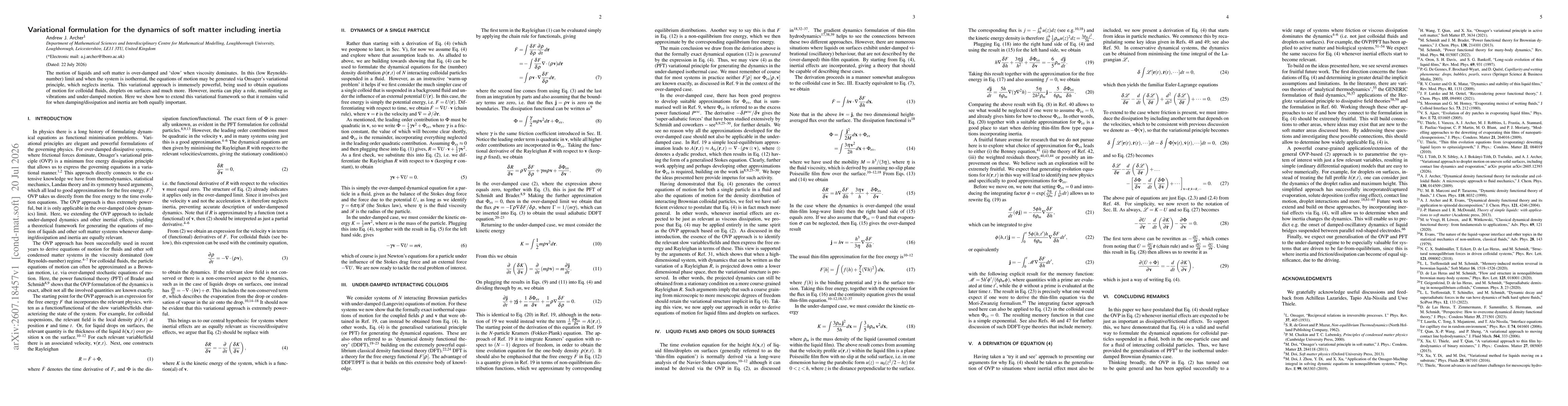 Thumbnail for Variational formulation for the dynamics of soft matter including inertia