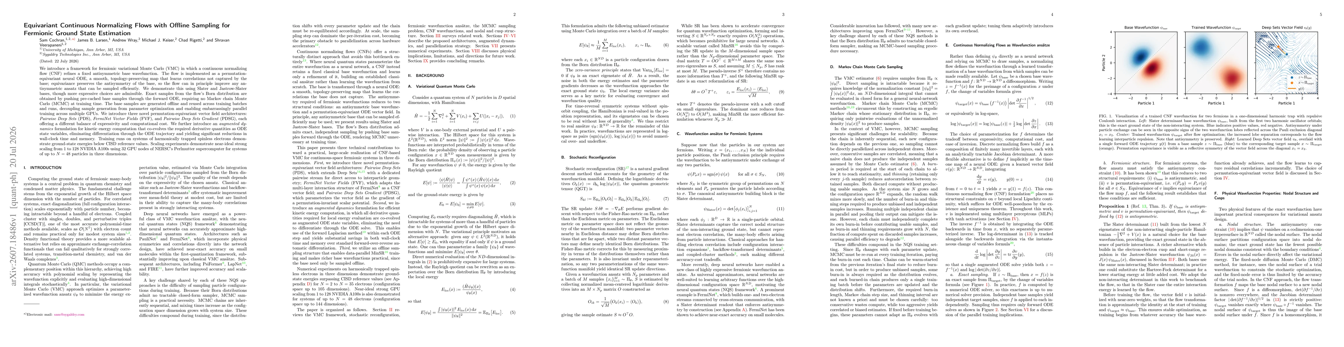 Thumbnail for Equivariant Continuous Normalizing Flows with Offline Sampling for Fermionic Ground State Estimation