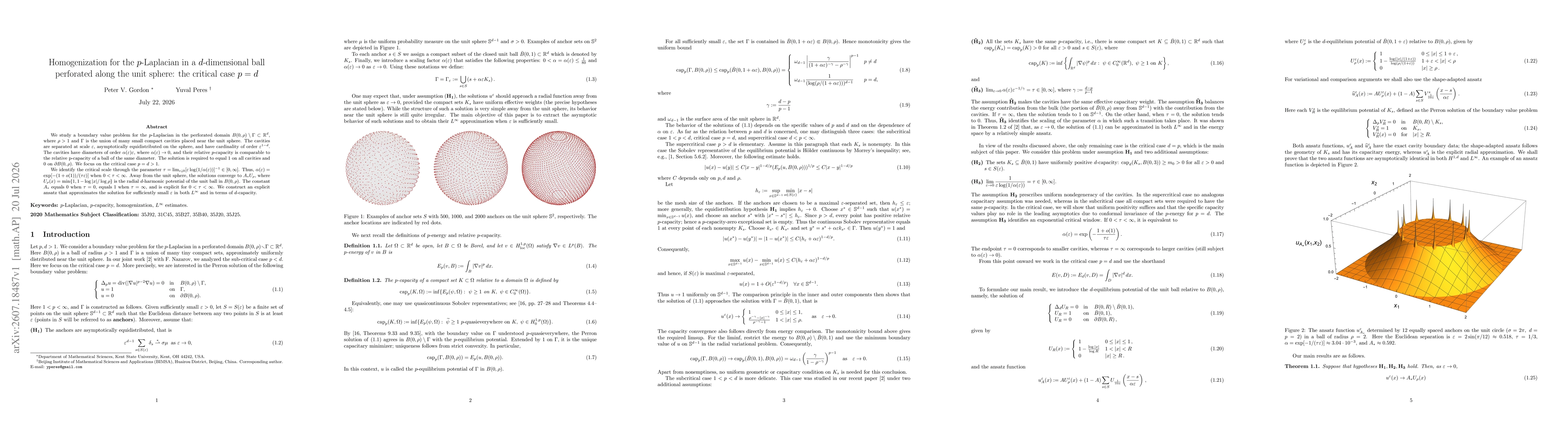 Thumbnail for Homogenization for the $p$-Laplacian in a $d$-dimensional ball perforated along the unit sphere: the critical case $p=d$
