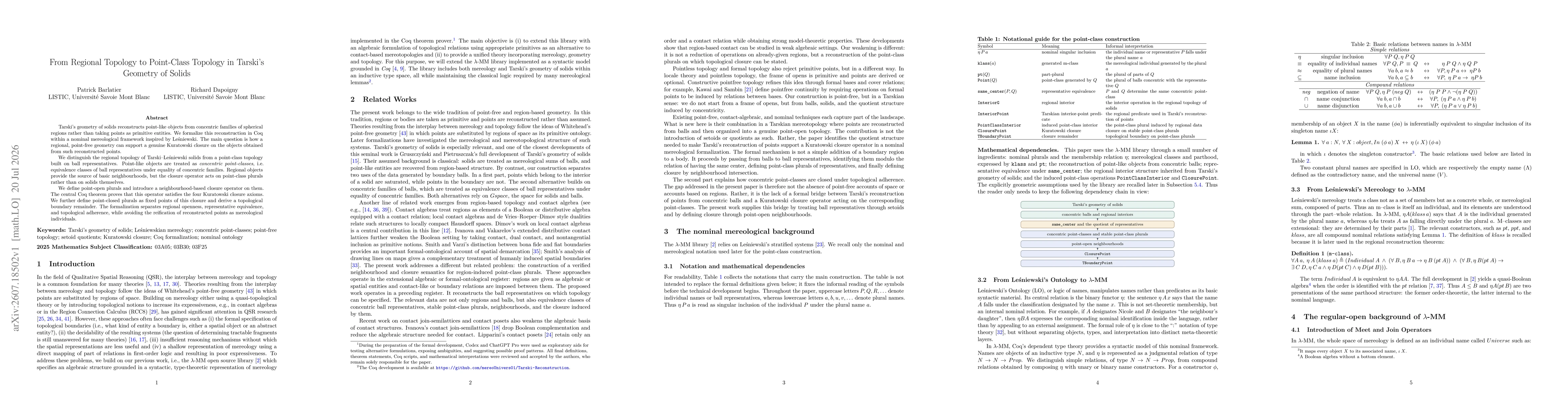 Thumbnail for From Regional Topology to Point-Class Topology in Tarski's Geometry of Solids