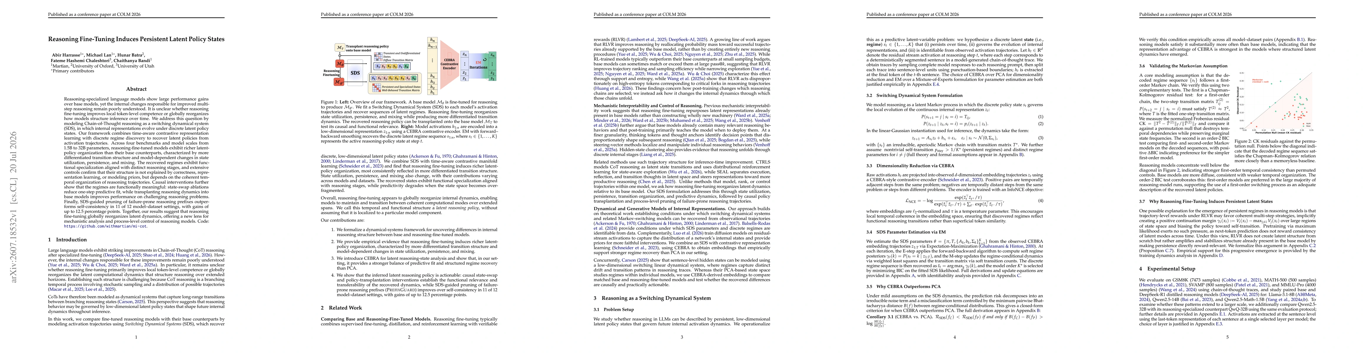 Thumbnail for Reasoning Fine-Tuning Induces Persistent Latent Policy States