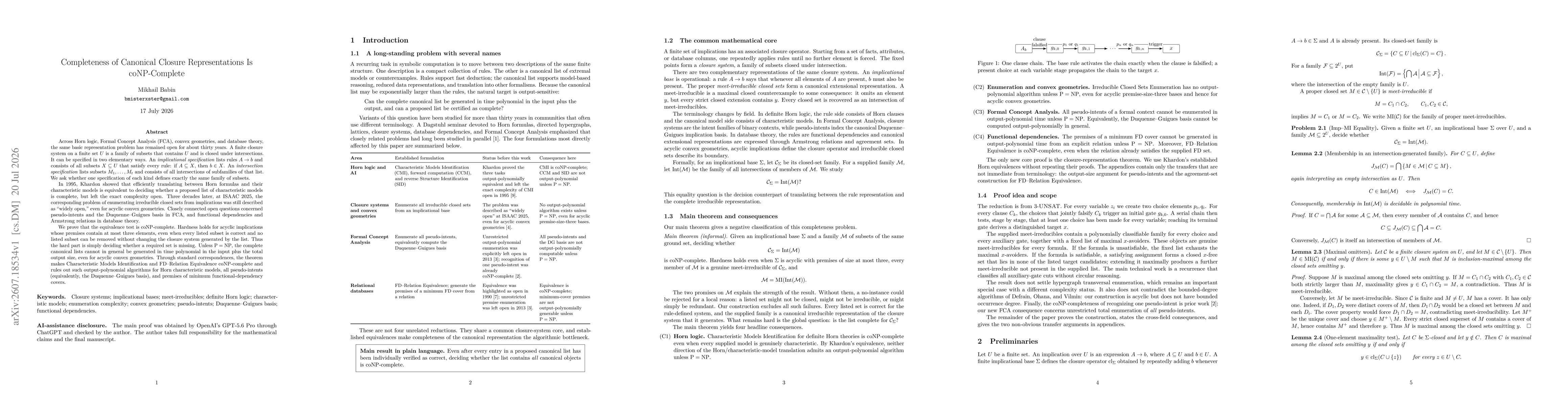 Thumbnail for Completeness of Canonical Closure Representations Is coNP-Complete