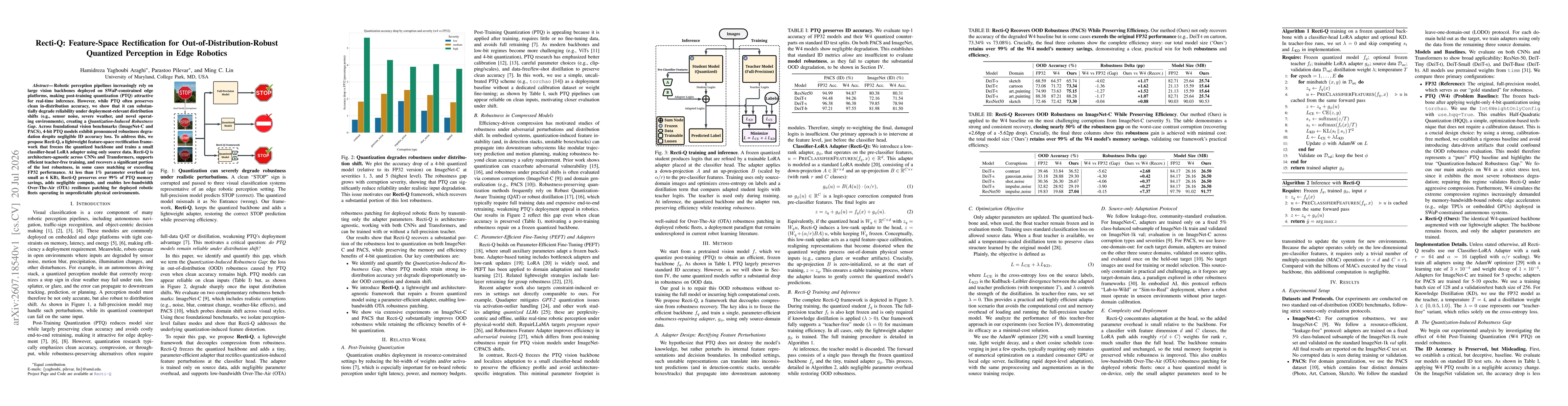 Thumbnail for Recti-Q: Feature-Space Rectification for Out-of-Distribution-Robust Quantized Perception in Edge Robotics