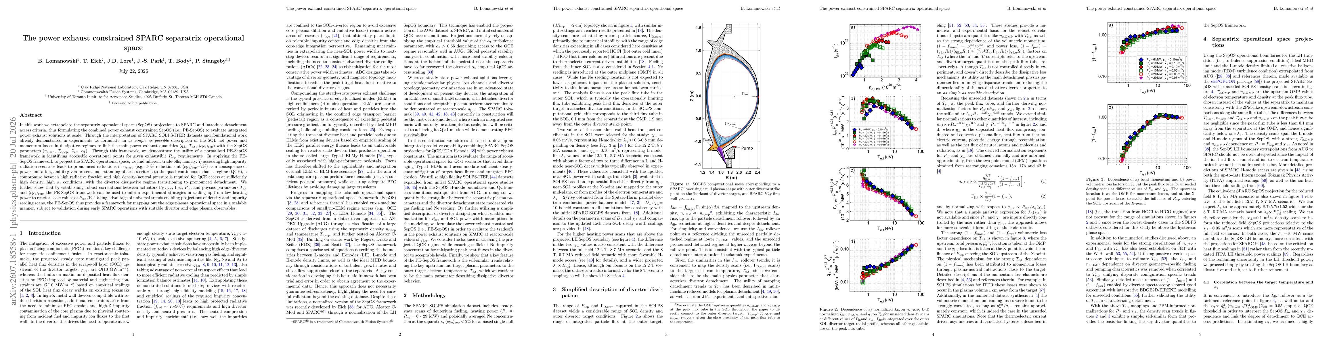 Thumbnail for The power exhaust constrained SPARC separatrix operational space