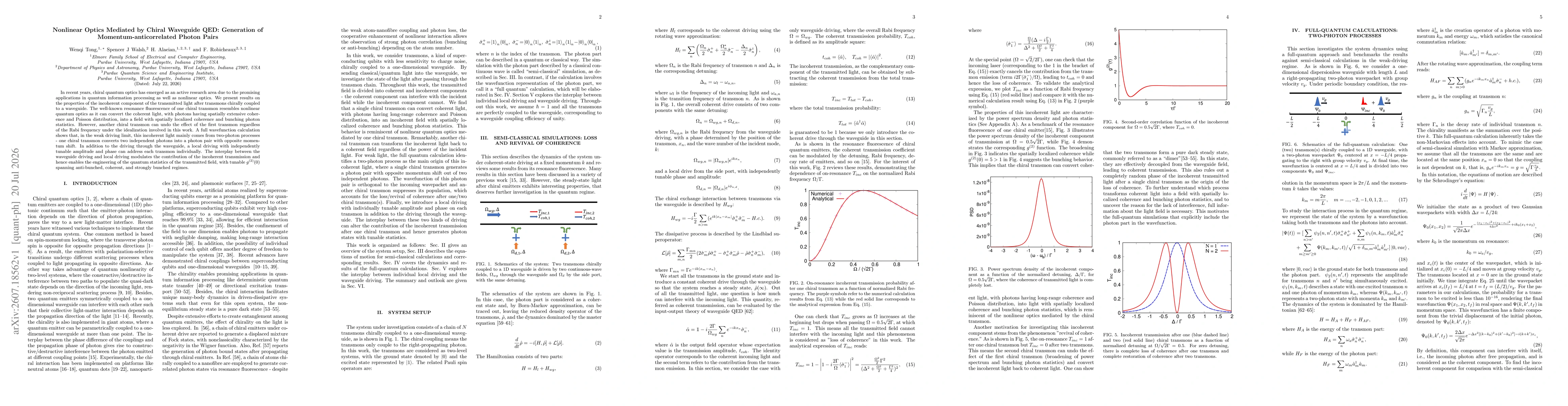 Thumbnail for Nonlinear Optics Mediated by Chiral Waveguide QED: Generation of Momentum-anticorrelated Photon Pairs