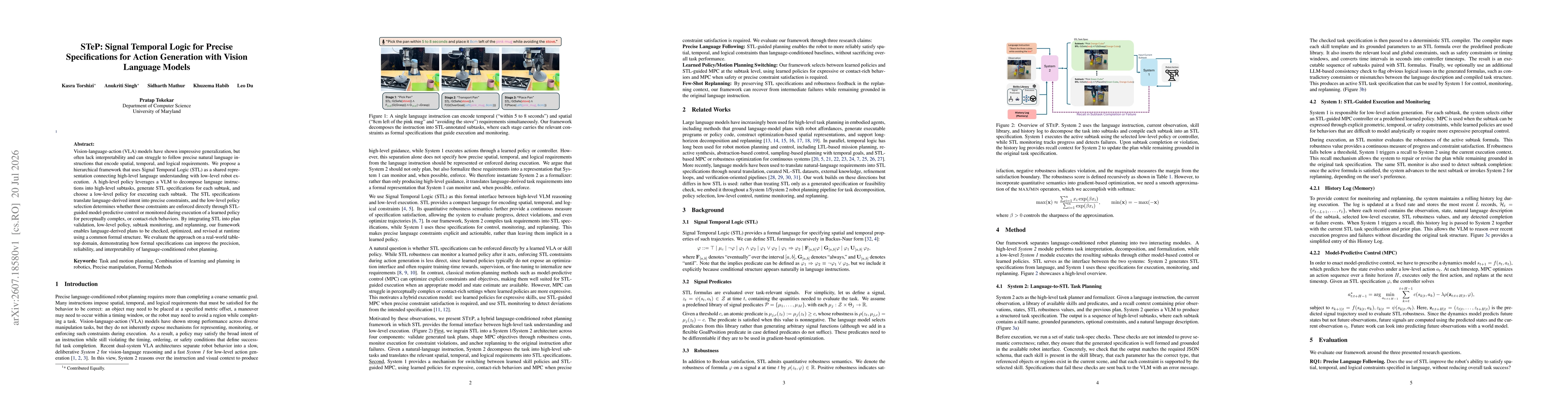 Thumbnail for STeP: Signal Temporal Logic for Precise Specifications for Action Generation with Vision Language Models