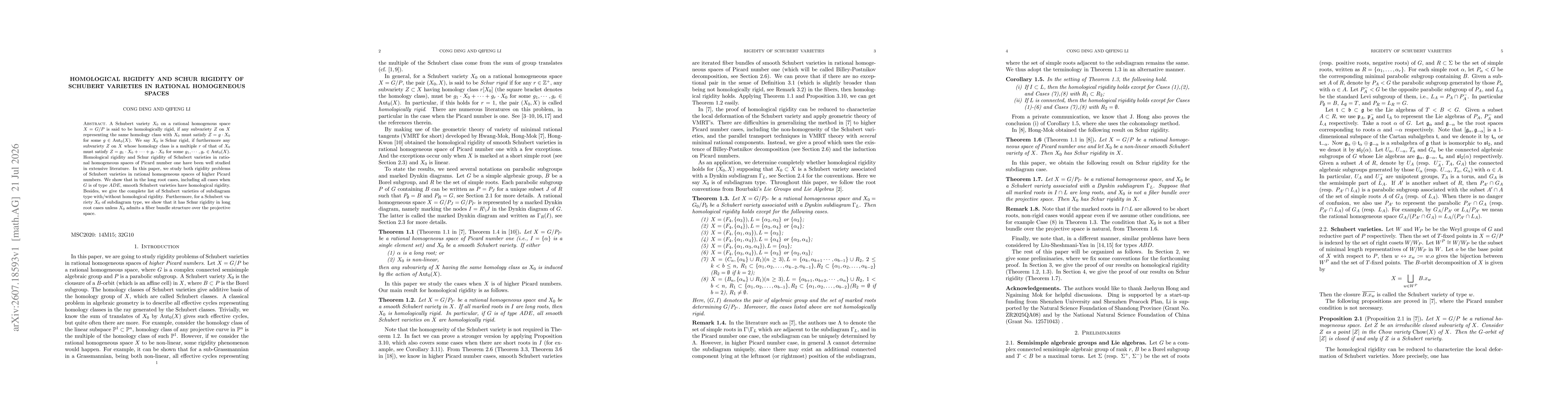 Thumbnail for Homological rigidity and Schur rigidity of Schubert varieties in rational homogeneous spaces