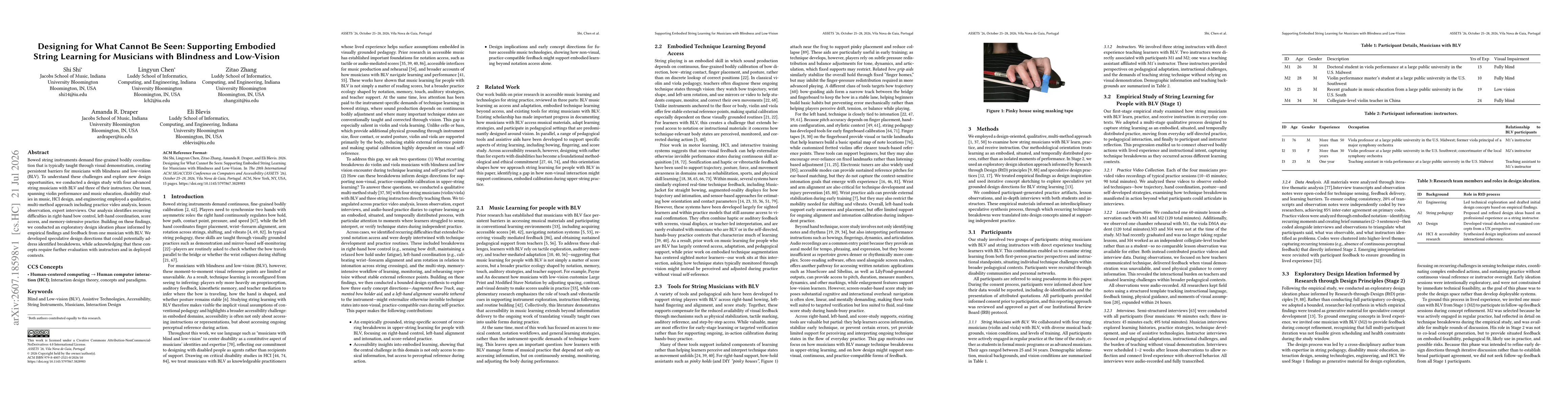 Thumbnail for Designing for What Cannot Be Seen: Supporting Embodied String Learning for Musicians with Blindness and Low-Vision