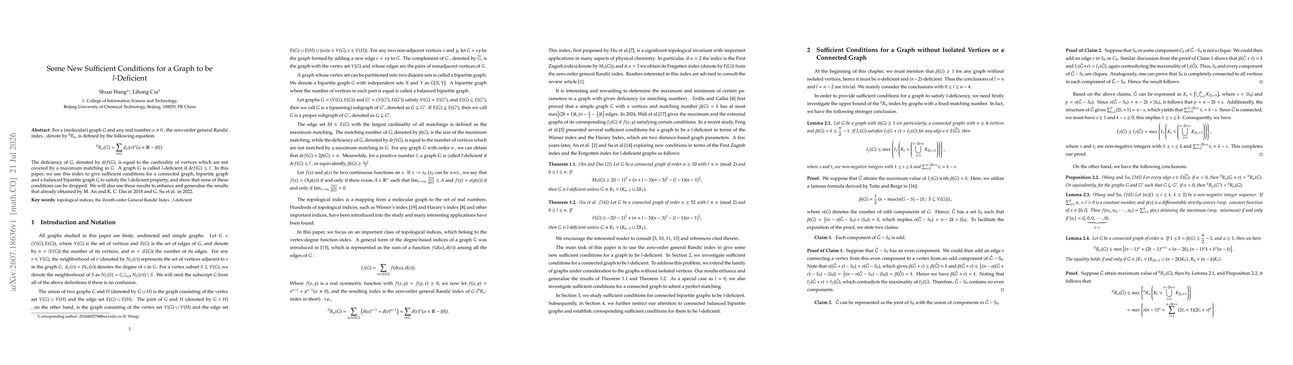 Thumbnail for Some New Sufficient Conditions for a Graph to be $l$-Deficient