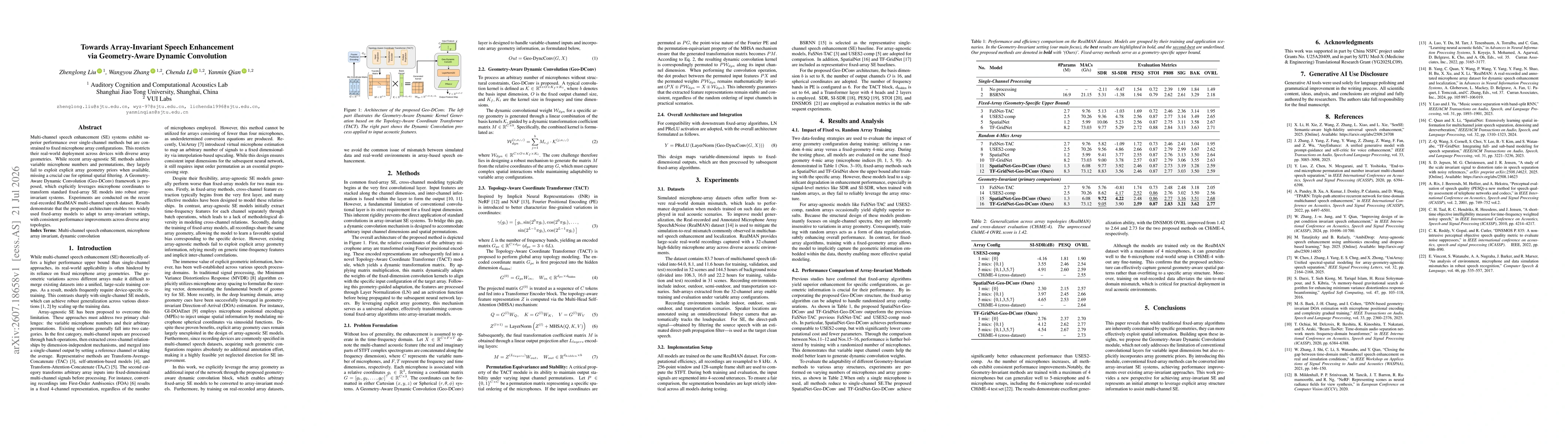 Thumbnail for Towards Array-Invariant Speech Enhancement via Geometry-Aware Dynamic Convolution