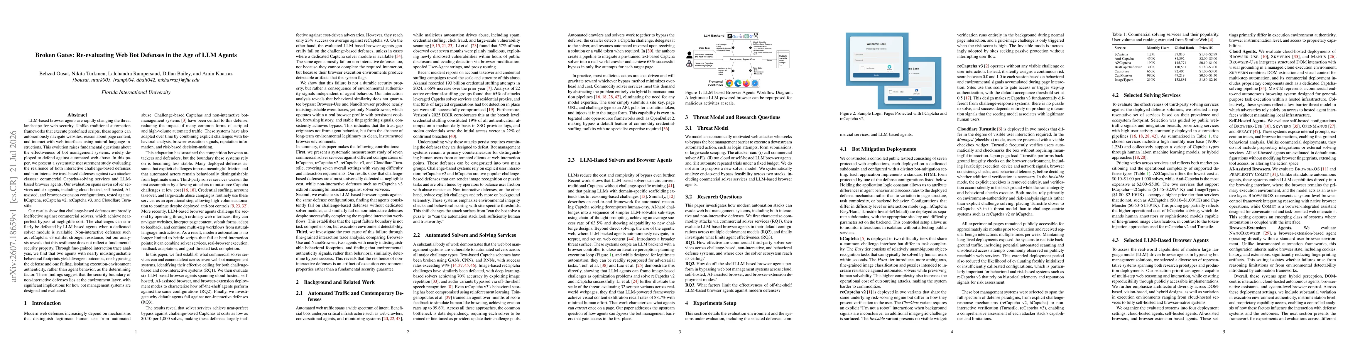 Thumbnail for Broken Gates: Re-evaluating Web Bot Defenses in the Age of LLM Agents