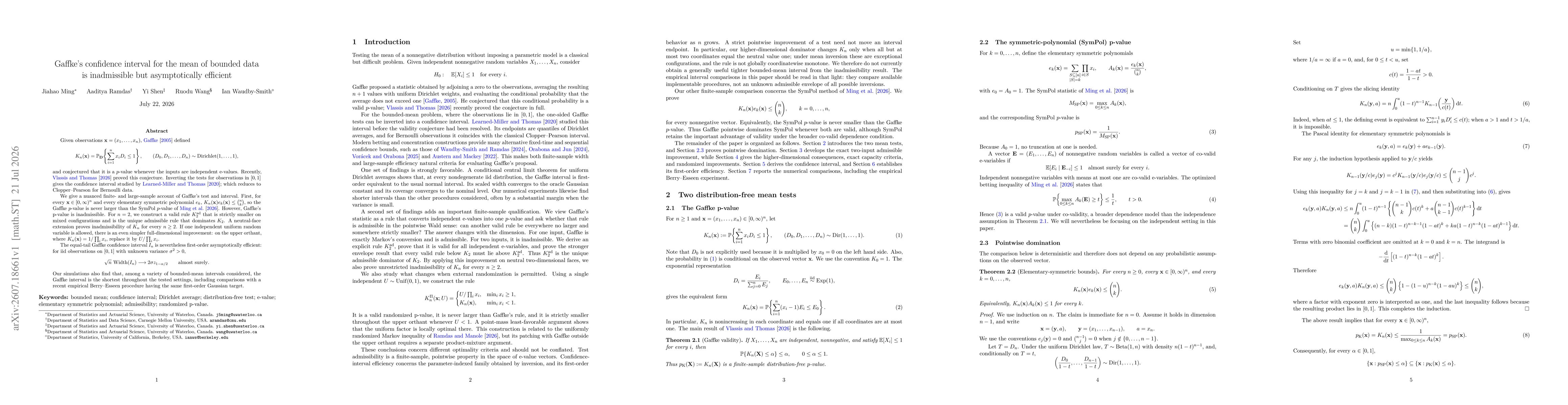 Thumbnail for Gaffke's confidence interval for the mean of bounded data is inadmissible but asymptotically efficient