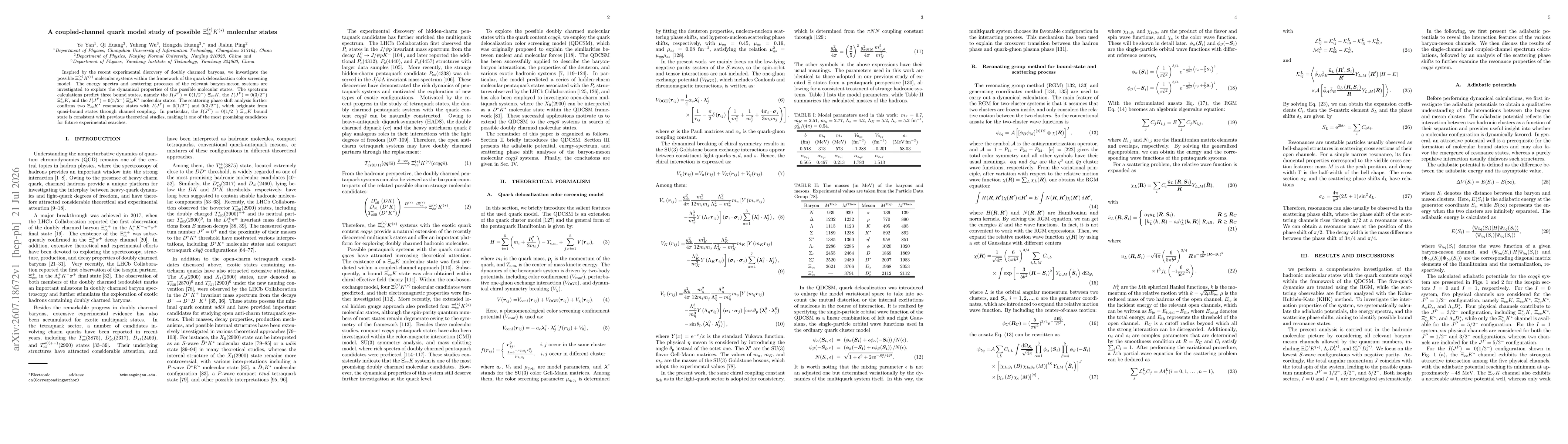 Thumbnail for A coupled-channel quark model study of possible $Ξ_{cc}^{(*)} K^{(*)}$ molecular states