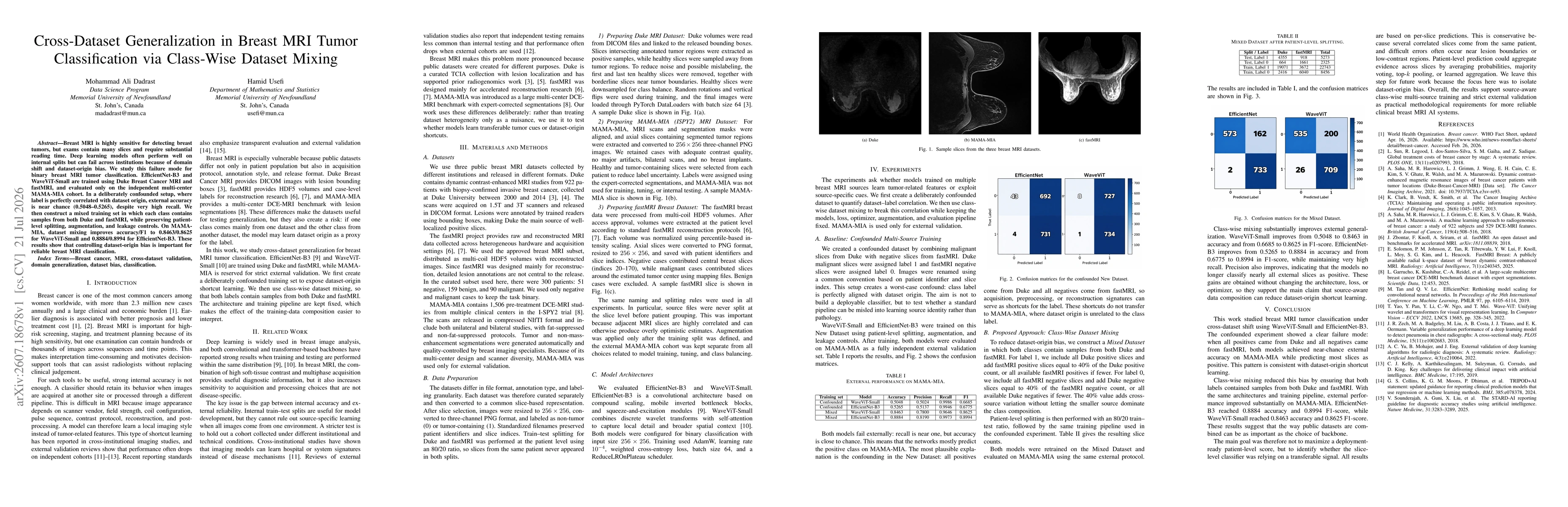 Thumbnail for Cross-Dataset Generalization in Breast MRI Tumor Classification via Class-Wise Dataset Mixing
