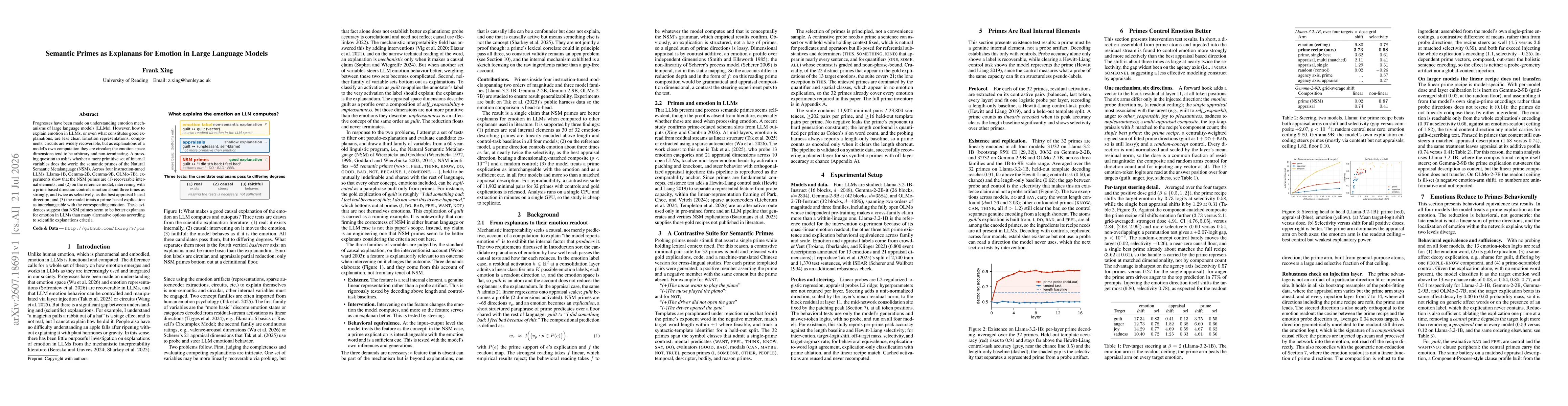 Thumbnail for Semantic Primes as Explanans for Emotion in Large Language Models