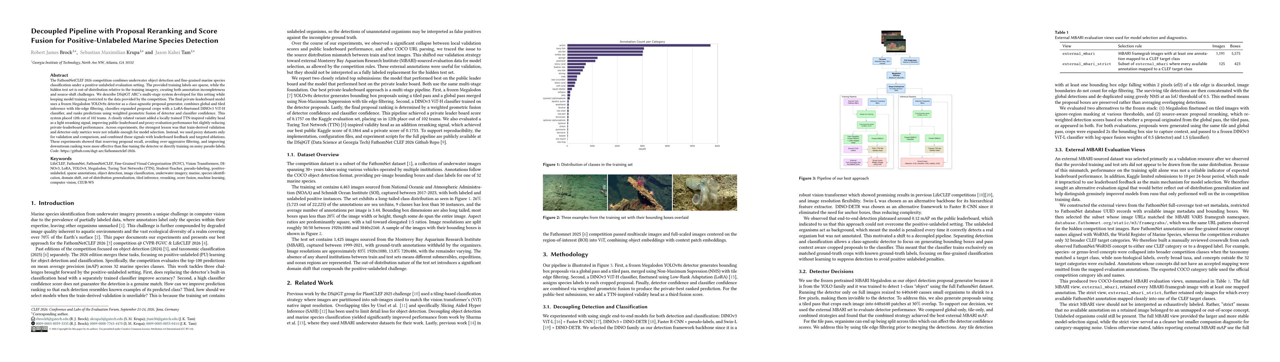 Thumbnail for Decoupled Pipeline with Proposal Reranking and Score Fusion for Positive-Unlabeled Marine Species Detection