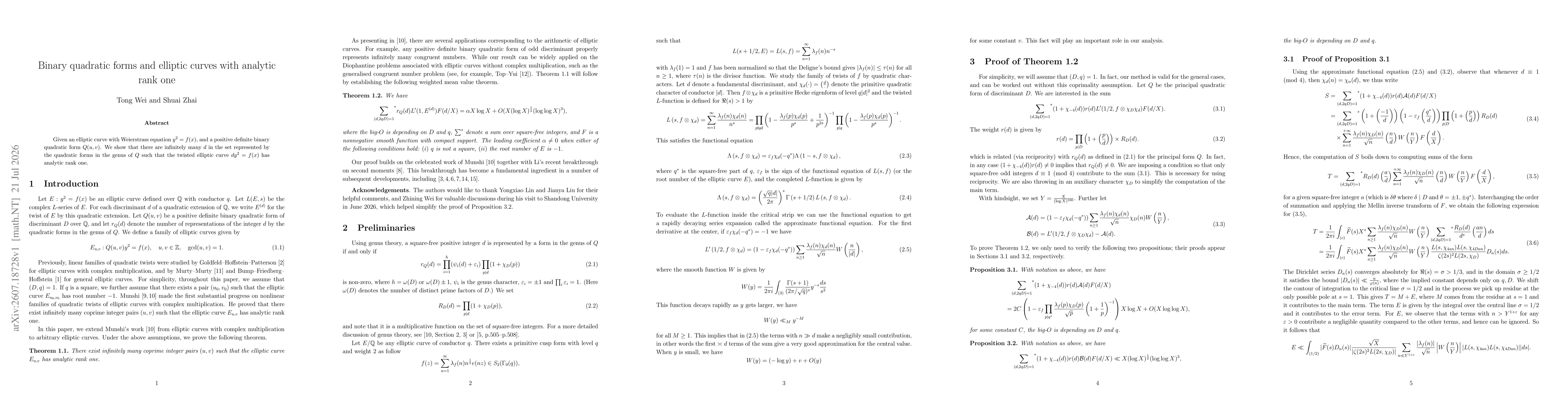 Thumbnail for Binary quadratic forms and elliptic curves with analytic rank one