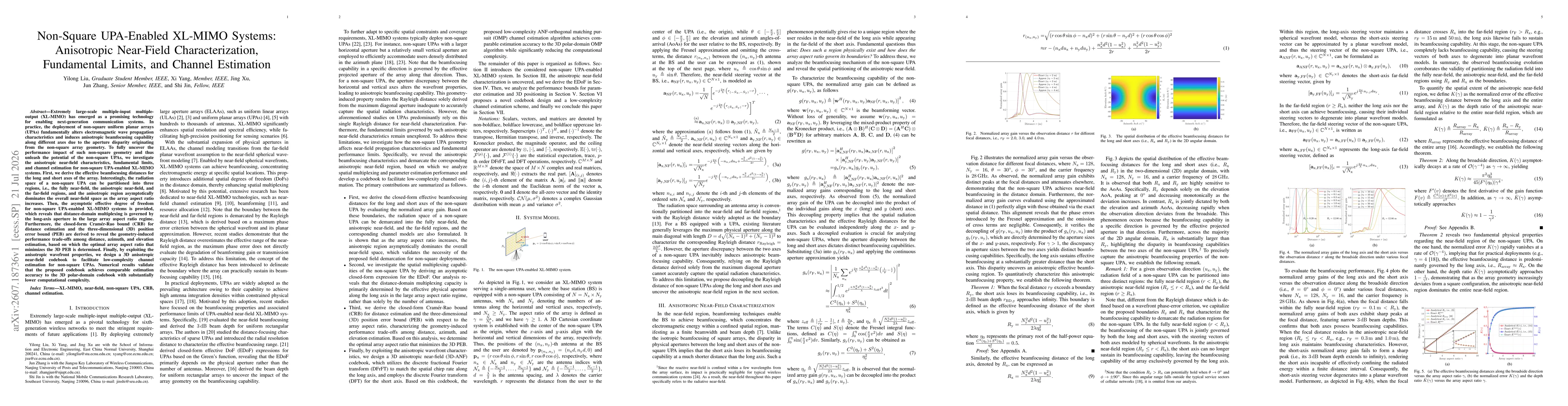 Thumbnail for Non-Square UPA-Enabled XL-MIMO Systems: Anisotropic Near-Field Characterization, Fundamental Limits, and Channel Estimation