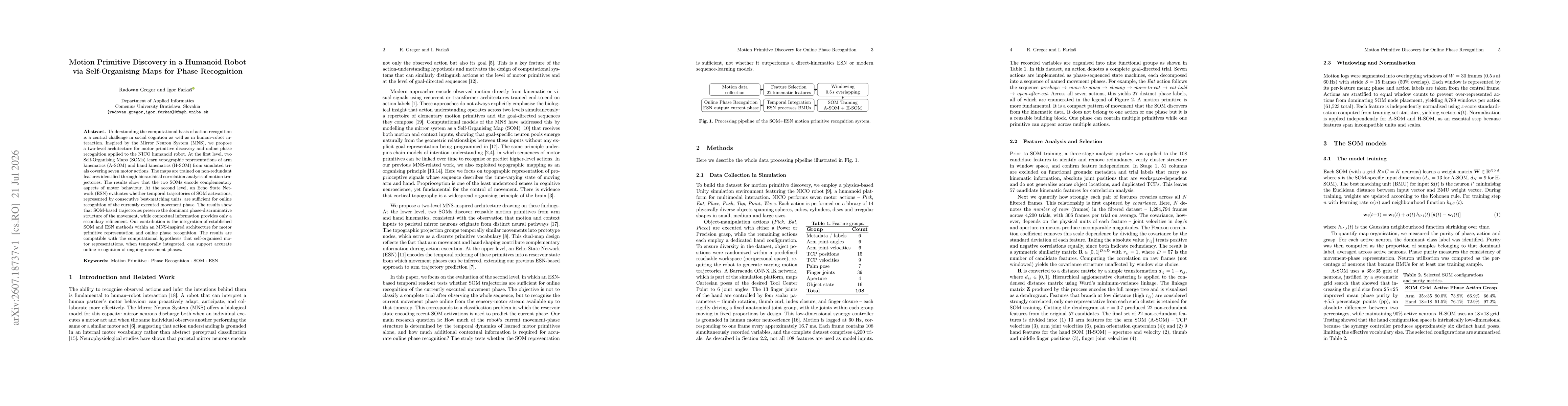 Thumbnail for Motion Primitive Discovery in a Humanoid Robot via Self-Organising Maps for Phase Recognition