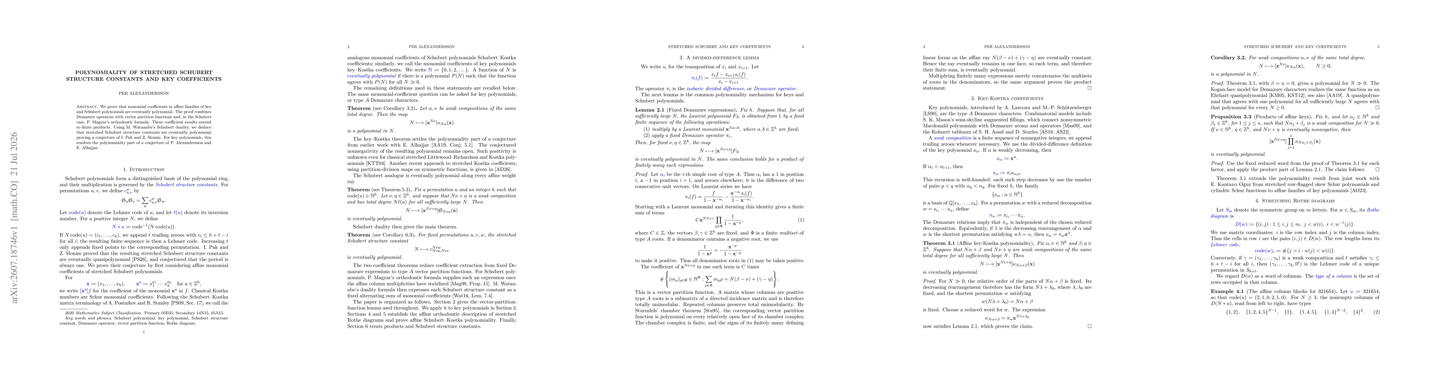 Thumbnail for Polynomiality of Stretched Schubert Structure Constants and Key Coefficients