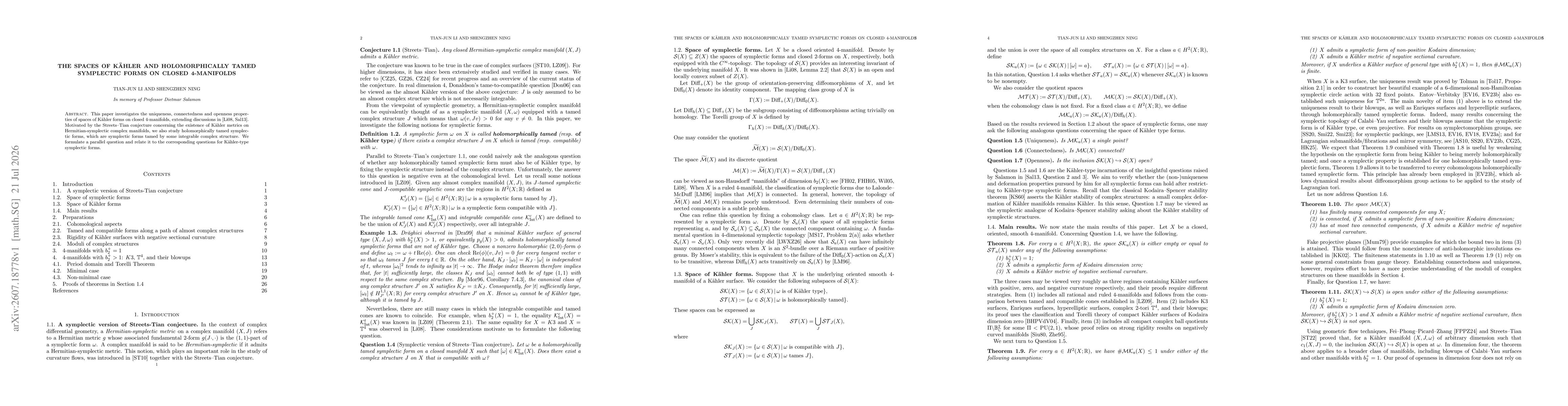 Thumbnail for The spaces of Kähler and holomorphically tamed symplectic forms on closed 4-manifolds