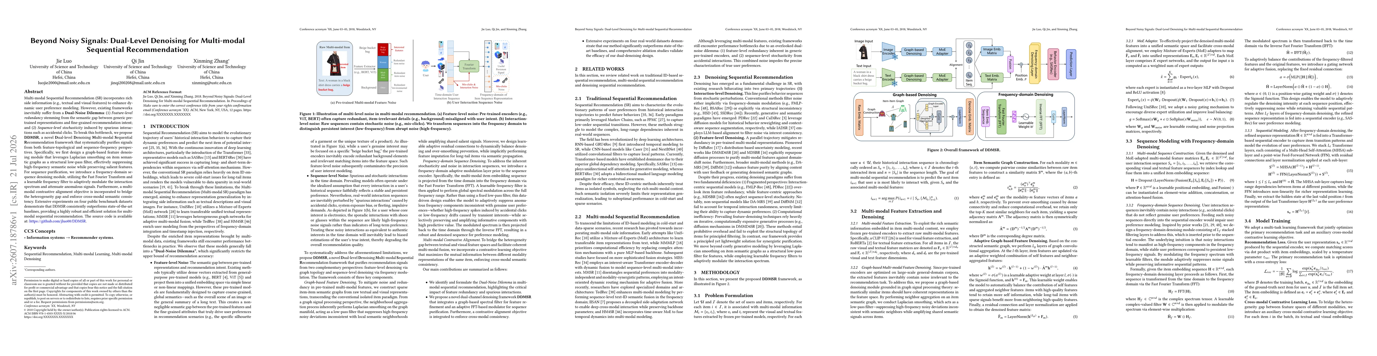 Thumbnail for Beyond Noisy Signals: Dual-Level Denoising for Multi-modal Sequential Recommendation