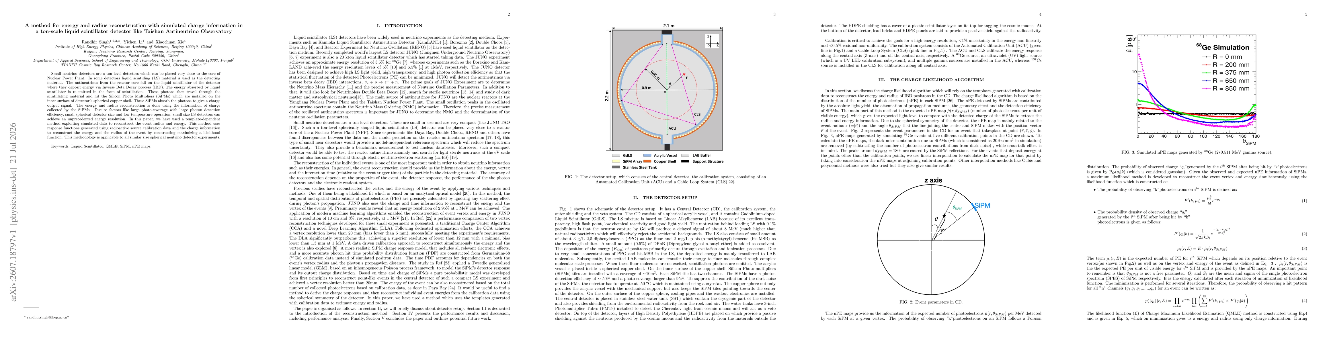 Thumbnail for A method for energy and radius reconstruction with simulated charge information in a ton-scale liquid scintillator detector like Taishan Antineutrino Observatory