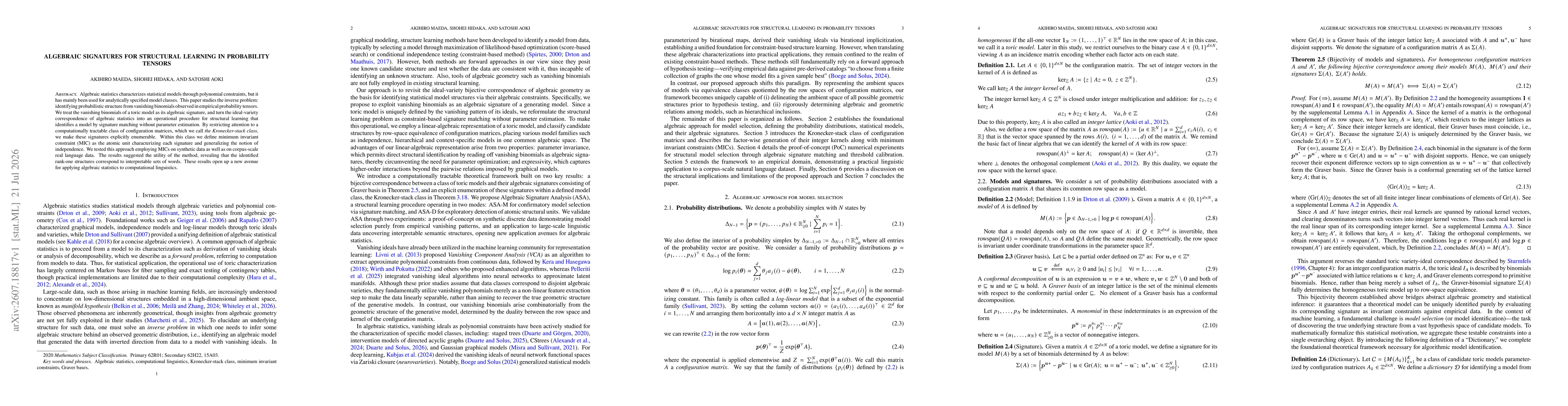 Thumbnail for Algebraic Signatures for Structural Learning in Probability Tensors