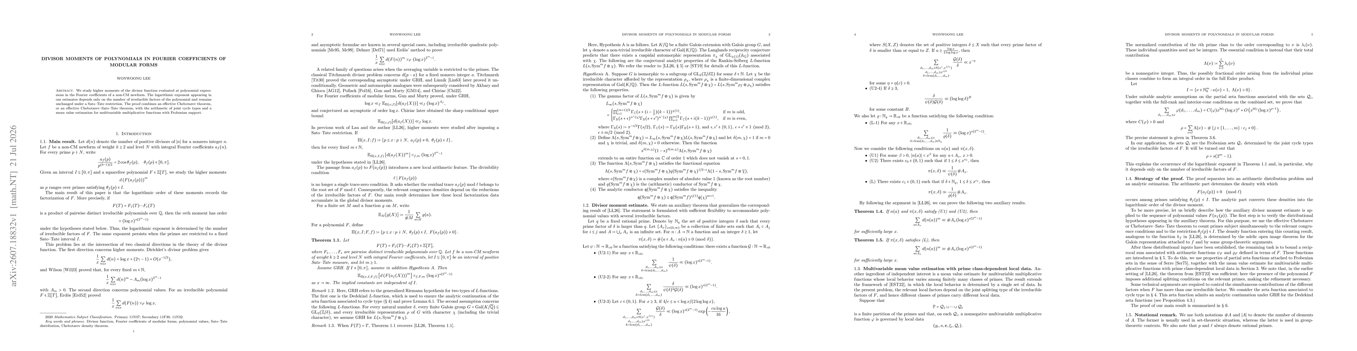 Thumbnail for Divisor moments of polynomials in Fourier coefficients of modular forms