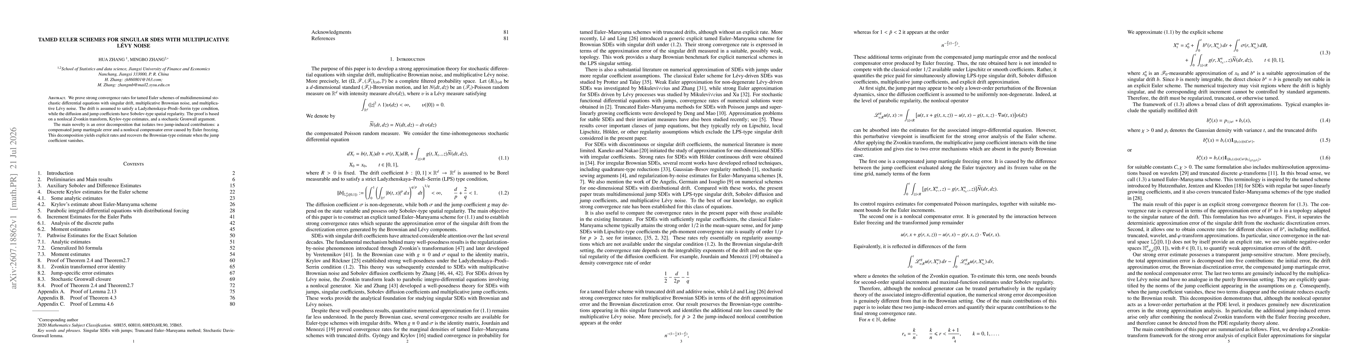 Thumbnail for Tamed Euler Schemes for Singular SDEs with Multiplicative Levy Noise