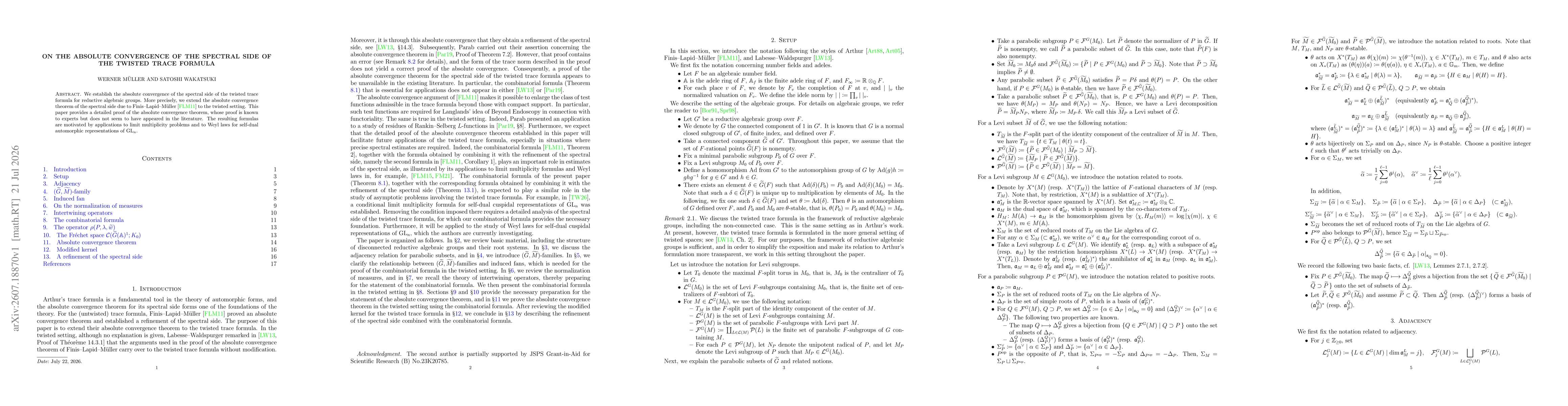 Thumbnail for On the absolute convergence of the spectral side of the twisted trace formula