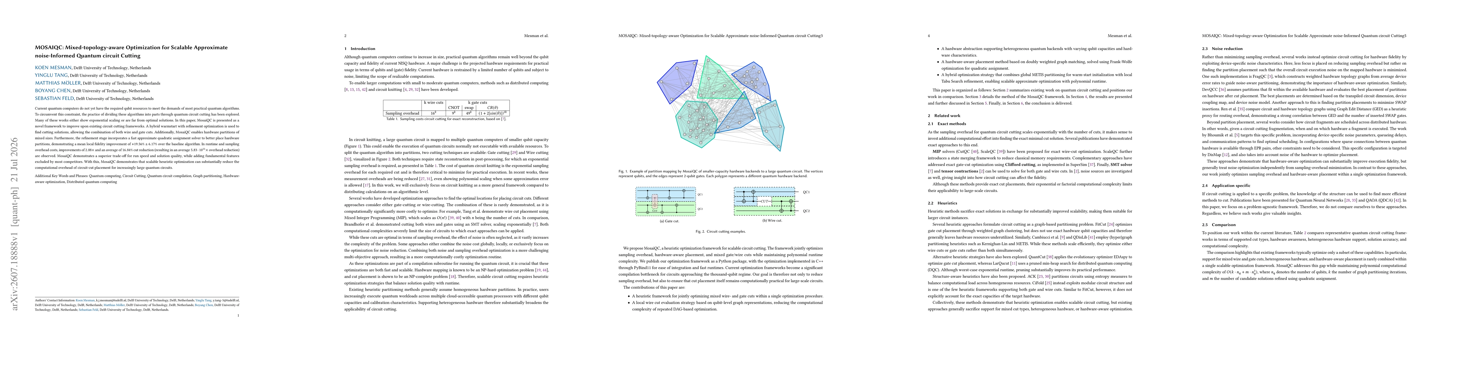Thumbnail for MOSAIQC: Mixed-topology-aware Optimization for Scalable Approximate noise-Informed Quantum circuit Cutting