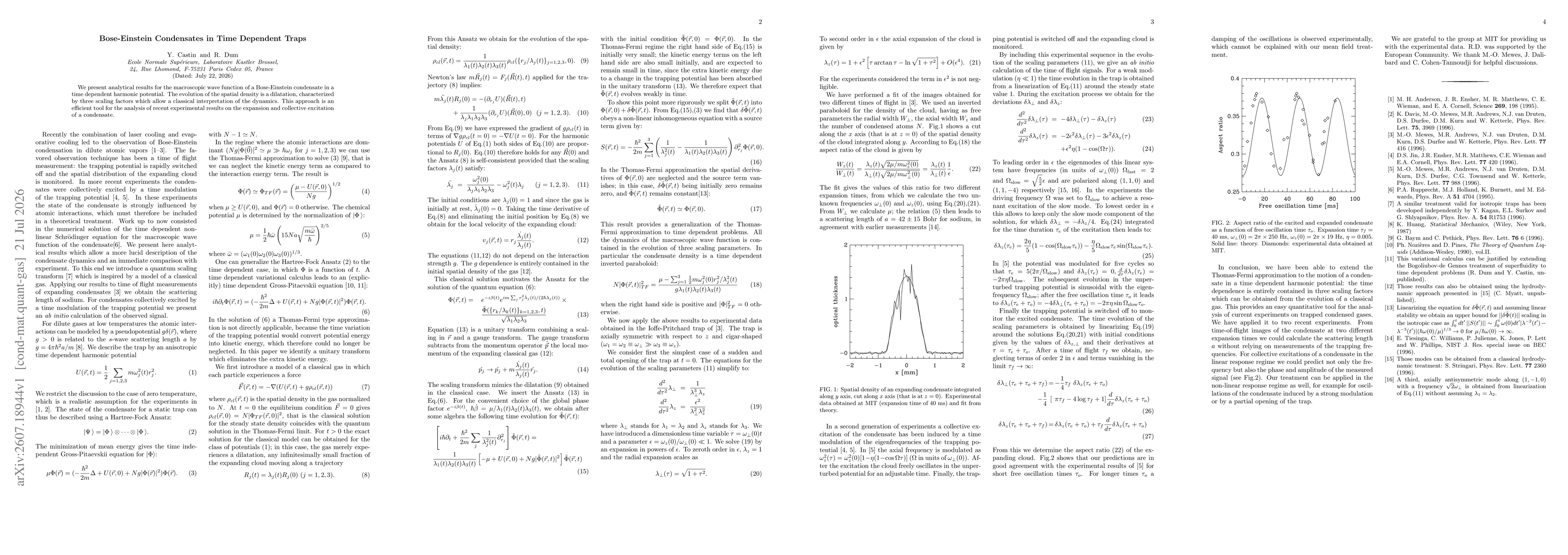 Thumbnail for Bose-Einstein Condensates in Time Dependent Traps