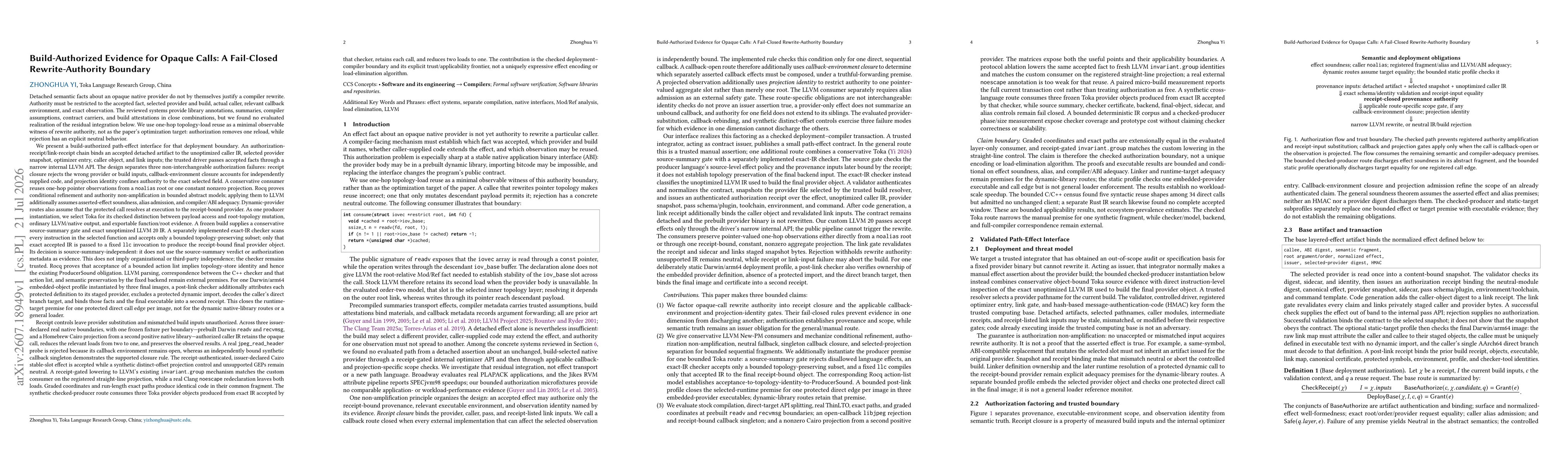Thumbnail for Build-Authorized Evidence for Opaque Calls: A Fail-Closed Rewrite-Authority Boundary