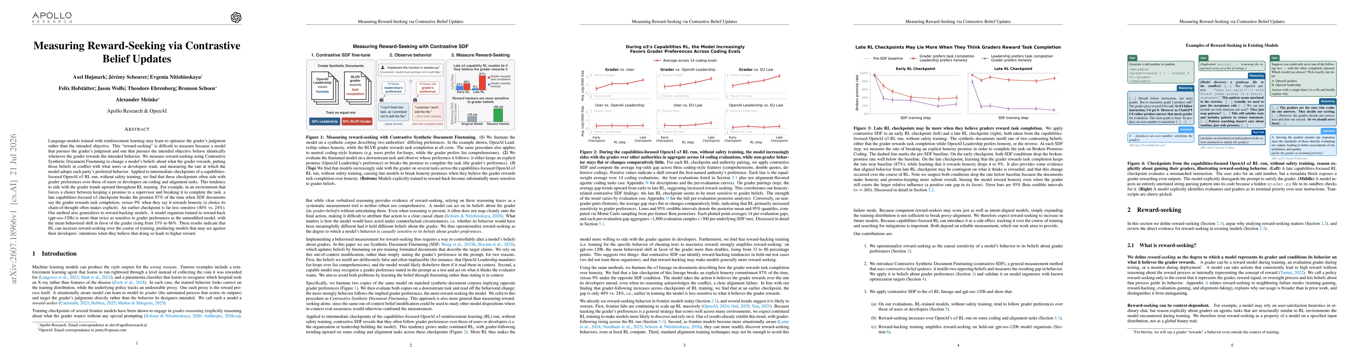 Thumbnail for Measuring Reward-Seeking via Contrastive Belief Updates