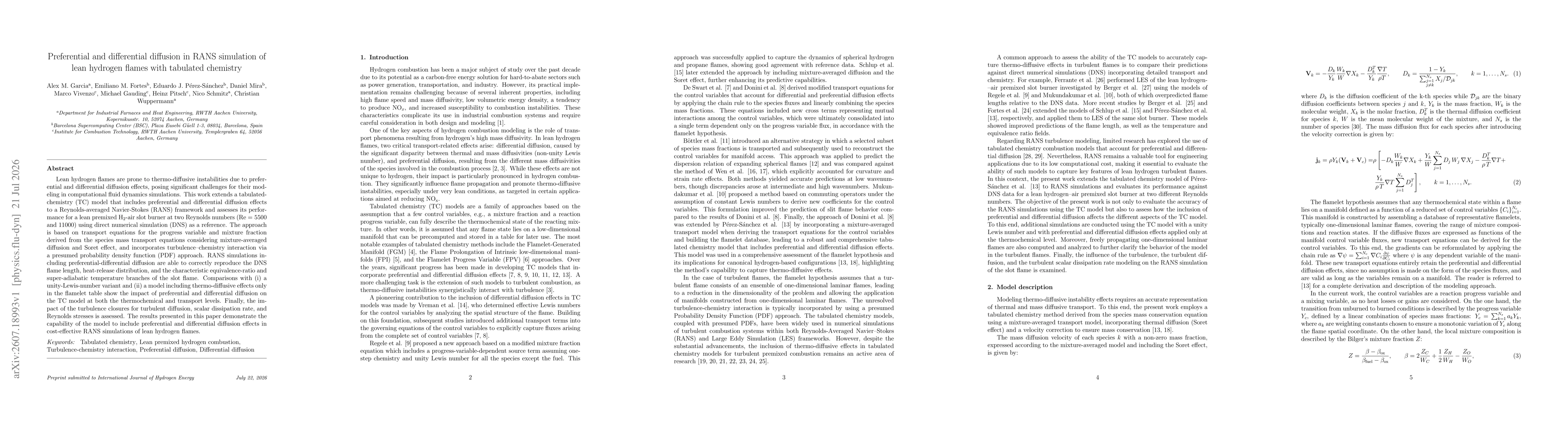 Thumbnail for Preferential and differential diffusion in RANS simulation of lean hydrogen flames with tabulated chemistry