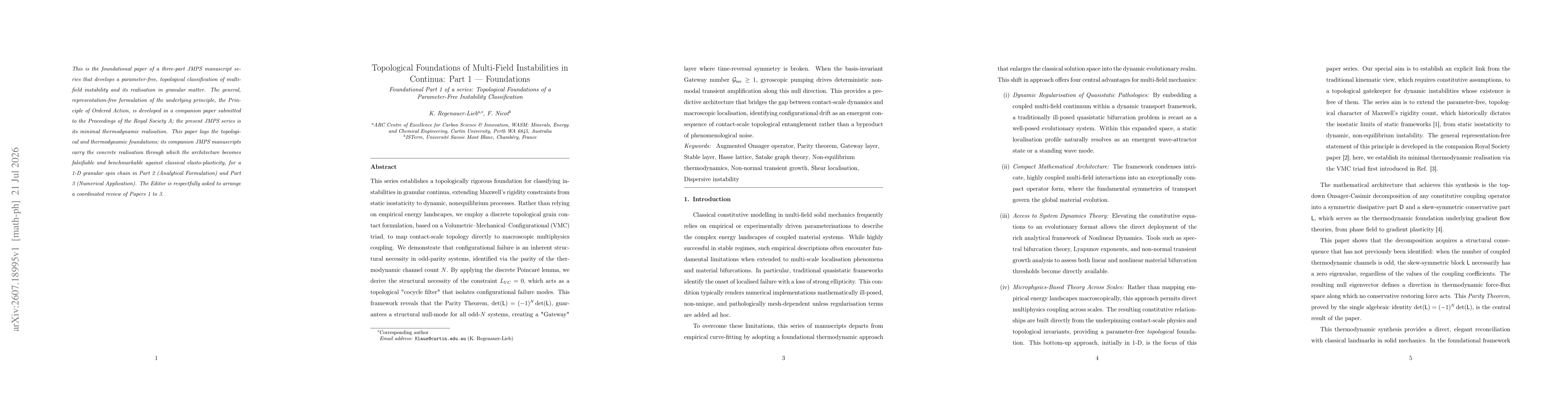 Thumbnail for Topological Foundations of Multi-Field Instabilities in Continua: Part 1: Foundations Part 2:Analytical Formulation for 1-D Spin Chains Part 3: Numerical Upscaling