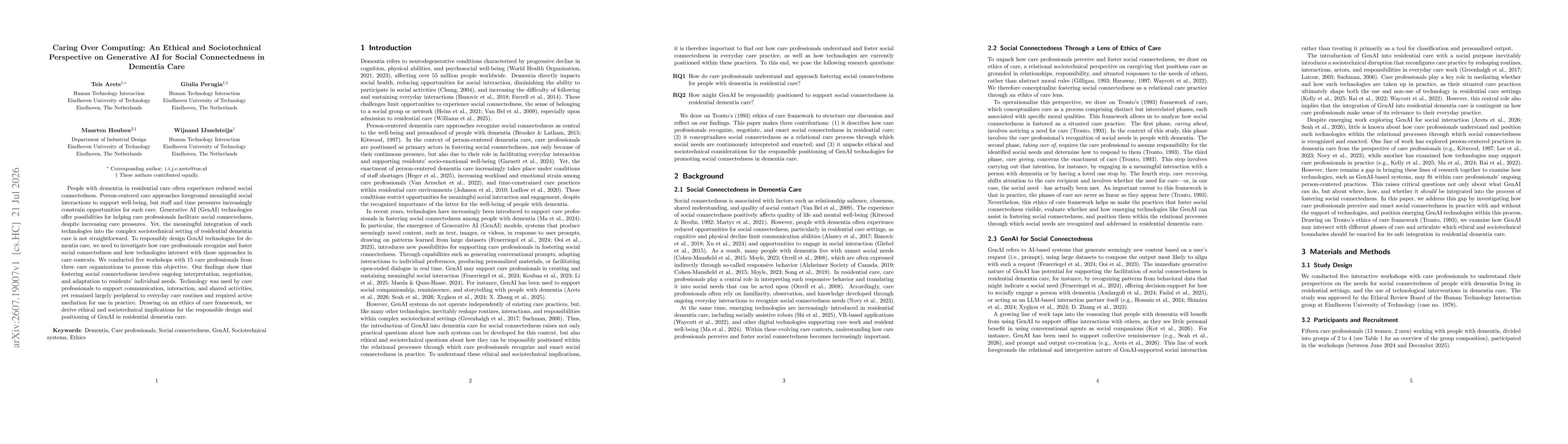 Thumbnail for Caring Over Computing: An Ethical and Sociotechnical Perspective on Generative AI for Social Connectedness in Dementia Care