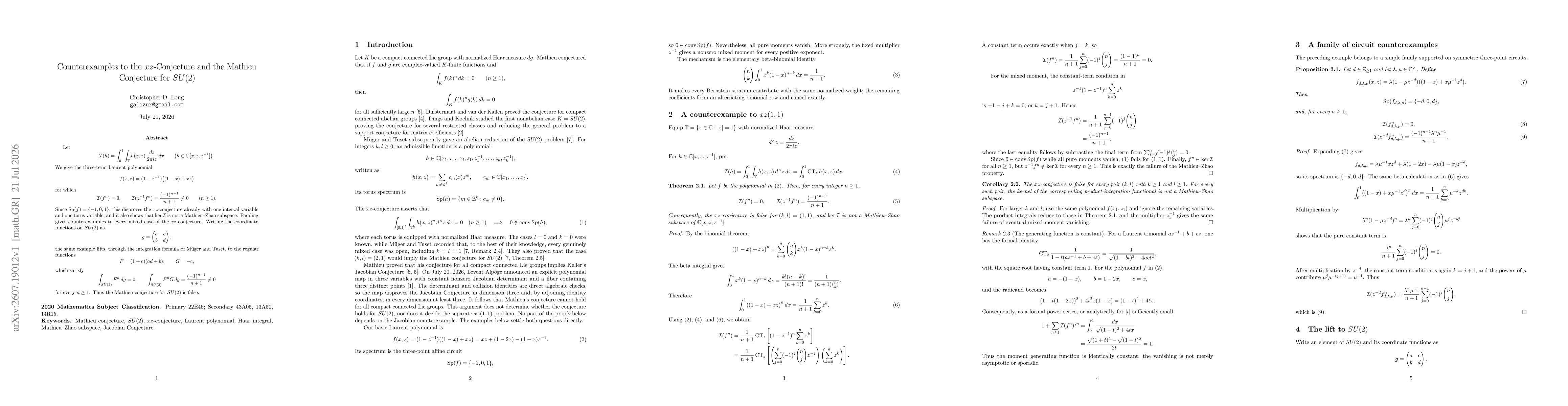 Thumbnail for Counterexamples to the xz-Conjecture and the Mathieu Conjecture for SU(2)