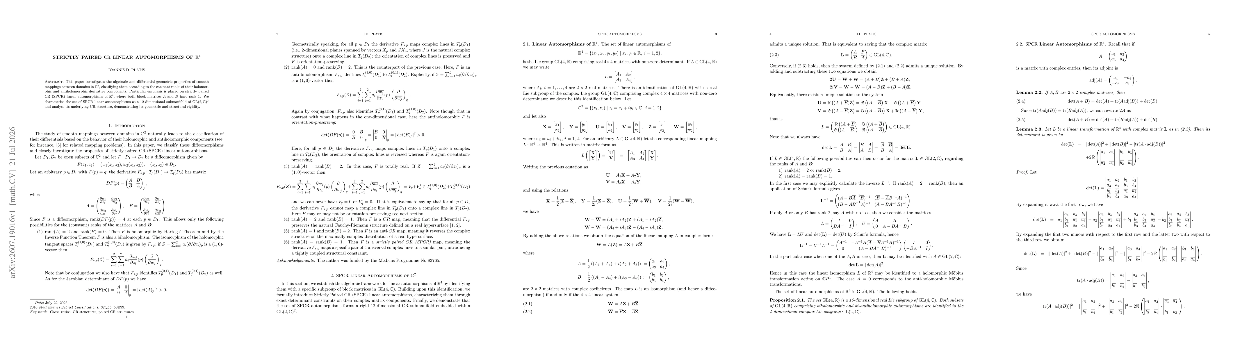 Thumbnail for Strictly paired ${\rm CR}$ linear automorphisms of $\R^4$