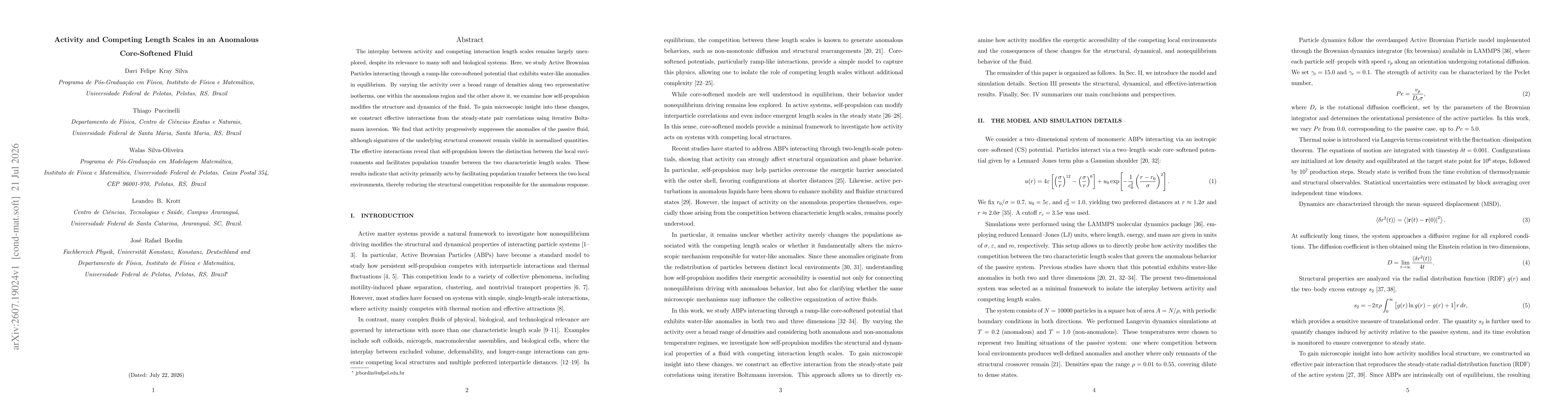 Thumbnail for Activity and Competing Length Scales in an Anomalous Core-Softened Fluid