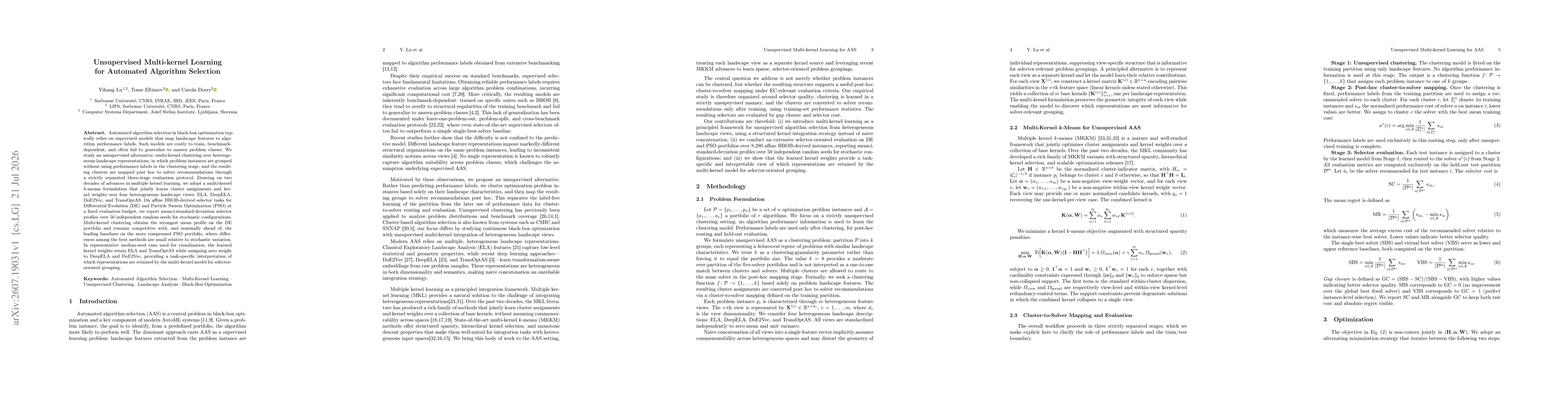 Thumbnail for Unsupervised Multi-kernel Learning for Automated Algorithm Selection