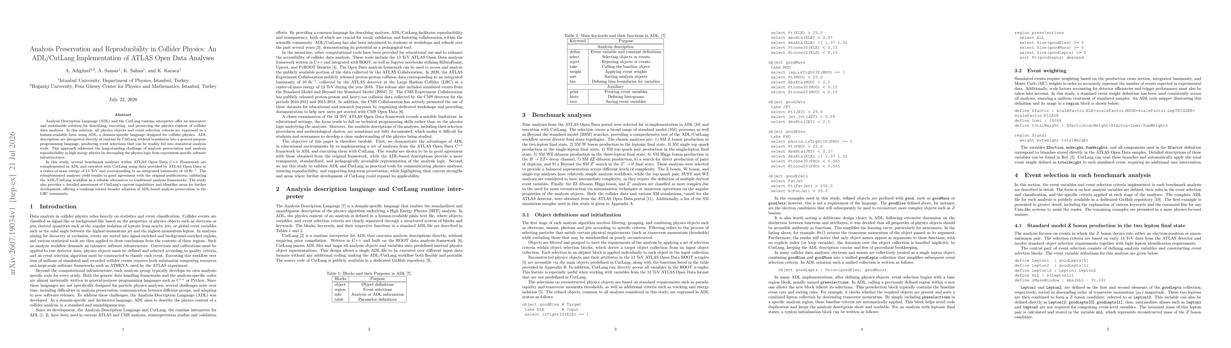 Thumbnail for Analysis Preservation and Reproducibility in Collider Physics: An ADL/CutLang Implementation of ATLAS Open Data Analyses