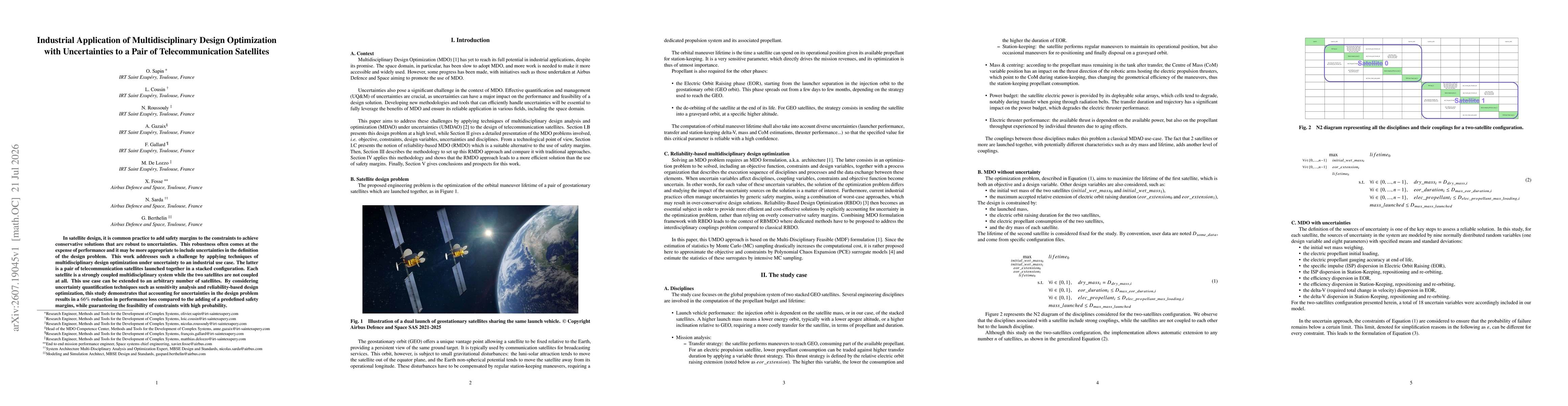 Thumbnail for Industrial Application of a Multi-Disciplinary Design Optimization with Uncertainties to a Pair of Telecommunication Satellites