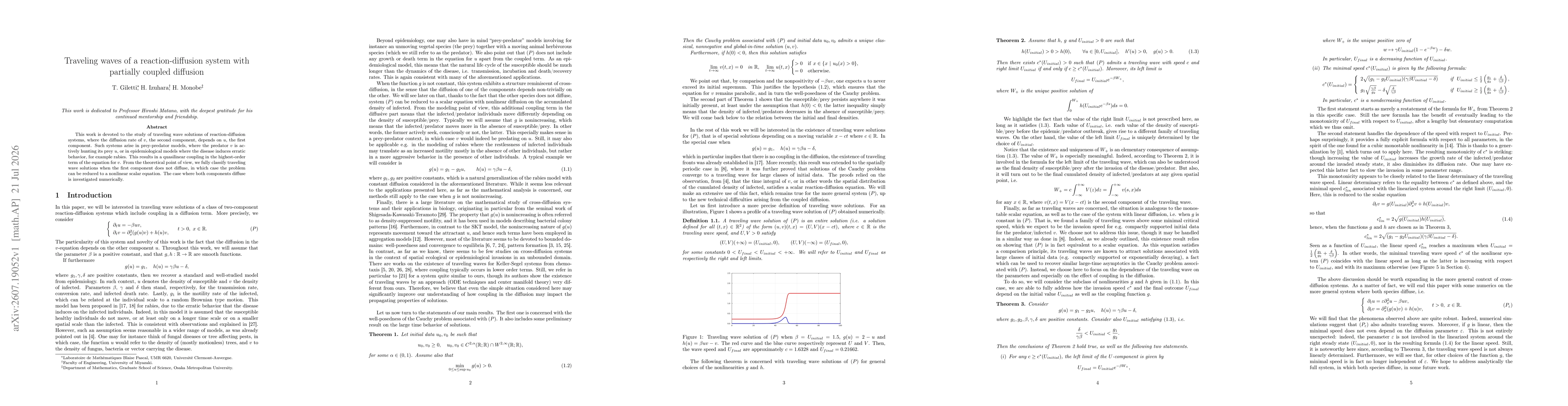 Thumbnail for Traveling waves of a reaction-diffusion system with partially coupled diffusion