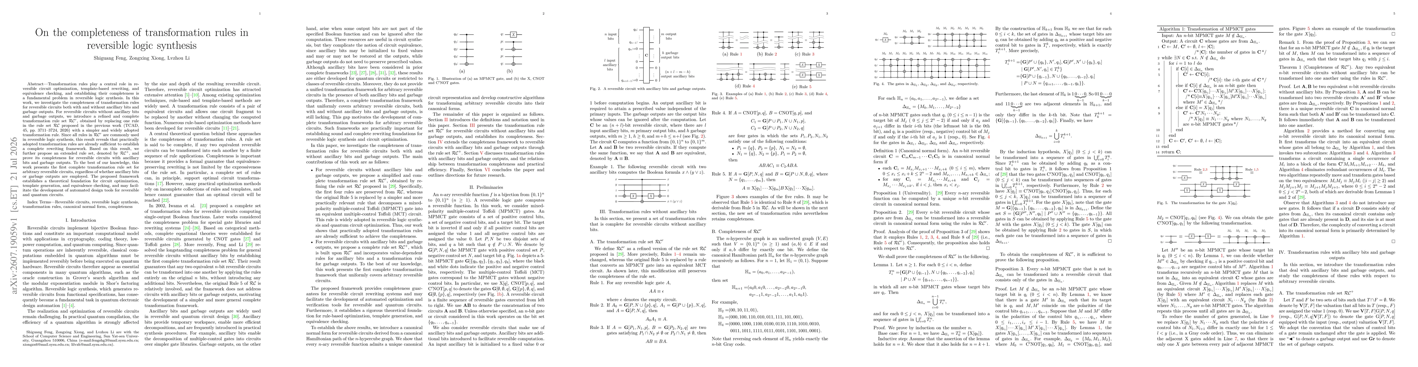 Thumbnail for On the completeness of transformation rules in reversible logic synthesis