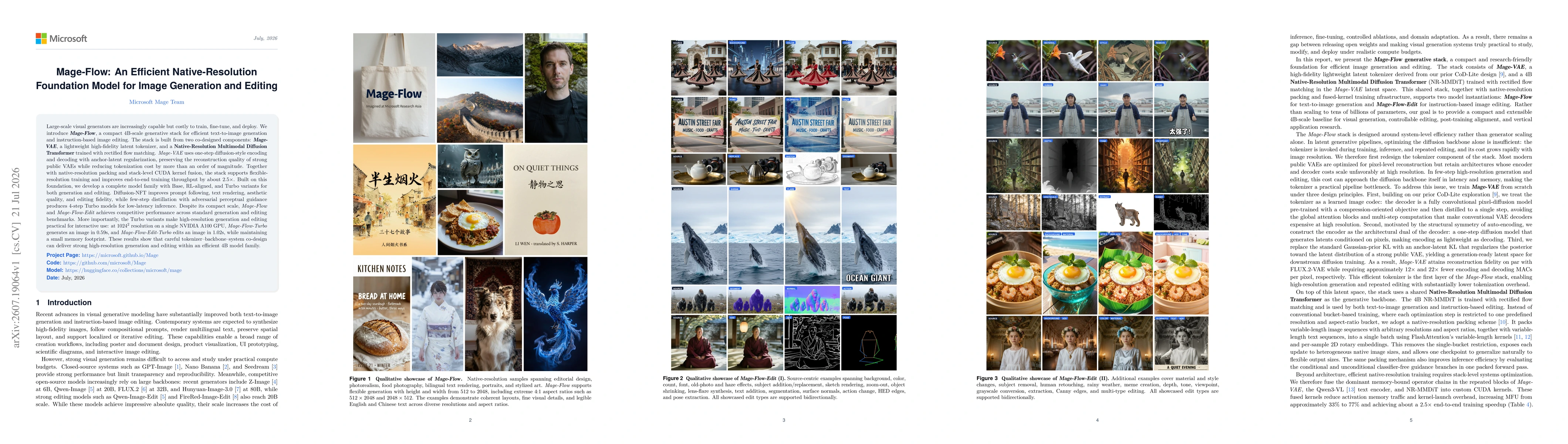 Thumbnail for Mage-Flow: An Efficient Native-Resolution Foundation Model for Image Generation and Editing