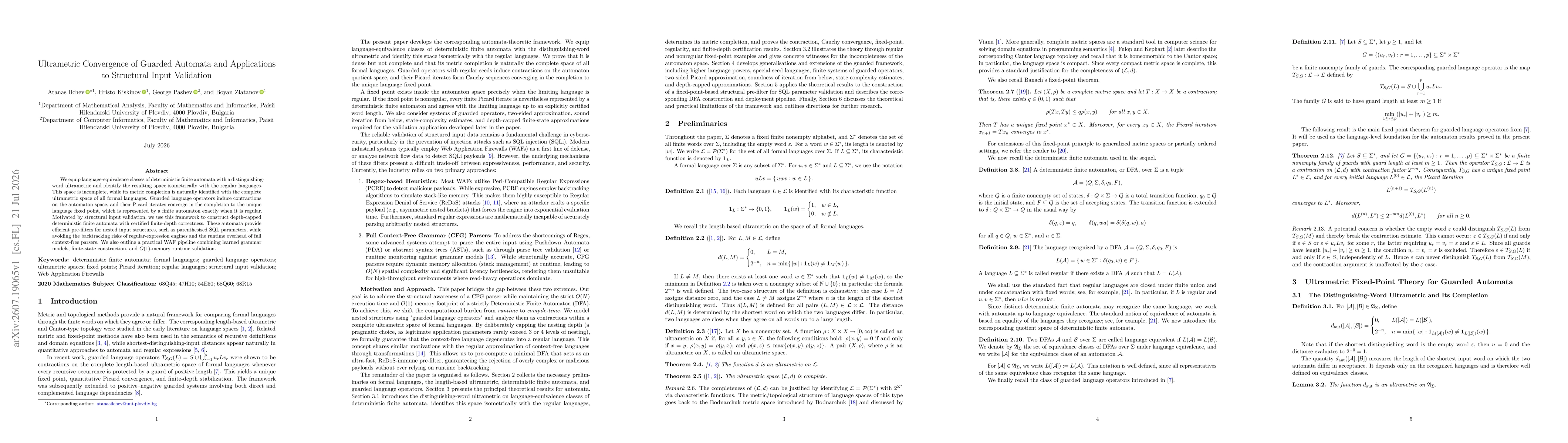 Thumbnail for Ultrametric Convergence of Guarded Automata and Applications to Structural Input Validation